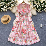 Belted Waist Floral Long Dress