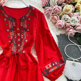 Colorful Embroidered Bohemian-Style Dress