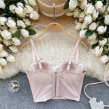 Delicate Floral Appliques Satin Rose Bustier Top