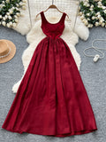 Simple Sleeveless Flowing Skirt Red PartyDress