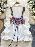 Elegant White Shirt Floral Vest Dress