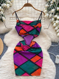 Halter Neck Vibrant Bold Geometric Pattern Dress