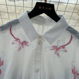 Embroidery White Button-Up Shirt