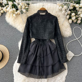 Two-Piece Black Ensemble Tiered Skirt