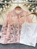 White Camisole Pink Floral Sheer Blouse