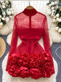 Bold Fashion Tulle High Neck Red Party Dress