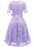 Lavender Lace Belt Crew Neck Short Sleeve Dress