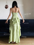 Ruffles Flattering Green Maxi Dress