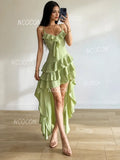 Ruffles Flattering Green Maxi Dress