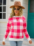 Long Sleeve Round Neck Plaid Sweater