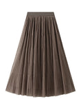 High-waisted Mesh Pleated Split Gauze Skirt