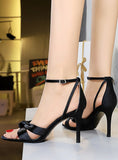 THIN HIGH-HEELED SATIN CROSSED OPEN-TOED SANDALS