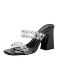 THICK HIGH-HEELED RHINESTONE TRANSPARENT SANDALS