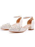 4 CM WHITE BEADED POINTED HEELS SANDALS