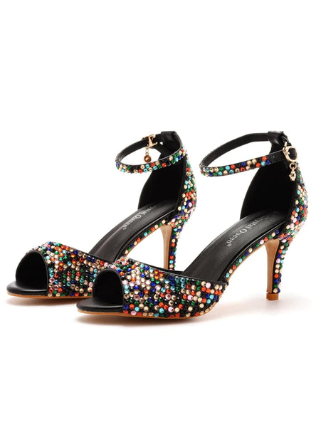 FISHBONE GLASS RHINESTONE STILETTO SANDALS