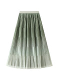 Gradient Pleated Slim Mid-length Skirt