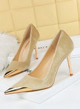 WOMEN'S HIGH HEEL METAL POINTED SUEDE SHOES