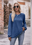 Casual Round Neck Pleated Long Sleeve T-shirt