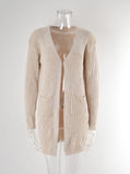 Rib Cardigan Pocket Solid Color Knitted Sweater Coat