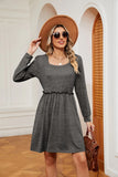 SOLID COLOR SQUARE NECK LONG SLEEVE LOOSE DRESS