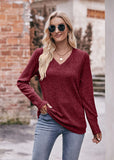 Long Sleeve Pit V-neck Solid Color T-shirt