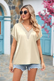 V-neck Lace Satin Short Sleeve Shirt