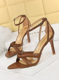 HIGH-HEELED HOLLOW CROSS STRAP SANDALS