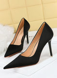 HIGH-HEELED SHALLOW-MOUTH POINTED SATIN SHOES