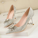 SHALLOW-MOUTHED DIAMOND BUCKLE STILETTOS SHOES