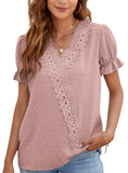 Chiffon Wool Ball Lace V-neck Short Sleeve Shirt