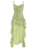 Ruffles Flattering Green Maxi Dress