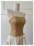 Sparkling Gold Sequin Strapless Party Dress