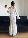 Flowing Sleeves Ethereal White Lace Dress