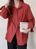 Versatile Red Casual Long Sleeve Button Shirt