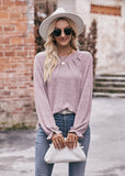 Casual Round Neck Pleated Long Sleeve T-shirt