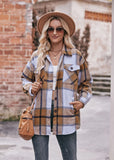 Autumn and Winter Casual Plaid Loose Pocket Coat