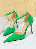 METAL HEEL POINTED SUEDE SANDALS