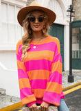 Stitching Striped Round Neck Loose Sweater