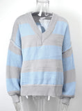 Loose V-neck Splicing Pullover Sweater