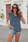 V-NECK STRIPED SHORT SLEEVE LOOSE T-SHIRT