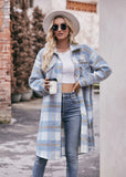 Autumn and Winter Long Plaid Pocket Coat