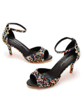 FISHBONE GLASS RHINESTONE STILETTO SANDALS