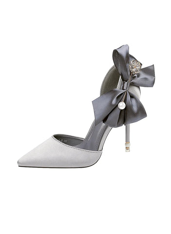 PEARL POINTED SATIN BOW SANDALS