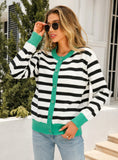 Striped Cardigan Color Matching Button Sweater Coat