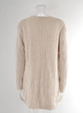 Rib Cardigan Pocket Solid Color Knitted Sweater Coat