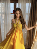 Flowing Bright Yellow Halter Maxi Dress