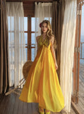 Flowing Bright Yellow Halter Maxi Dress