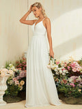 Sequin V Neck Sheer White A Line Prom Dress