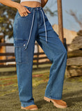 TROUSERS ADJUSTABLE DRAWSTRING PANTS JEANS