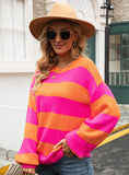 Stitching Striped Round Neck Loose Sweater